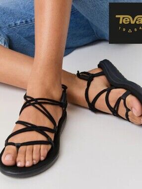 Teva Women's Voya Infinity Black Strappy Lace-Up Sandals, Size7